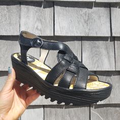 Fly London Wedge Sandals With Velcro Ankle Strap. Nwt, Us 6/ Eu 36 Fly London Footbeds Are Like None Other When It Comes To Comfort. These Are Regular Width. Questions? Leave A Comment Below! #Luxsummersandals #Blacksandals #Peeptoesandals #Walking Sandals #Vacations Hoes #Comfortableandcuteshoes Black Wedge Sandals With Rubber Sole, Closed Toe Synthetic Wedge Sandals With Rubber Sole, Closed Toe Wedge Sandals With Rubber Sole, Black Wedge Sandals With Rubber Sole And Round Toe, Black Round Toe Wedge Sandals With Rubber Sole, Black Wedge Sandals With Rubber Sole For Spring, Black Leather Wedge Sandals With Rubber Sole, Black Wedge Heel Sandals With Removable Insole, Black Wedge Sandals With Removable Insole