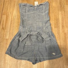 Abercrombie Denim Romper. Strapless. Unworn, New With Tags. Black Velvet Jumpsuit, Denim Coverall, Olive Green Romper, Distressed Overalls, Skort Romper, Skort Dress, Off Shoulder Romper, Wrap Jumpsuit, Velvet Jumpsuit