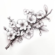 Cherry Blossom Tattoo - Artistry at its finest Tattoos Thigh Women, Cherry Blossom Hip Tattoo, Pretty Tattoos For Women Thigh Piece, Blossom Tattoo Design, Cherry Blossom Tattoo Design, Henna Stencils