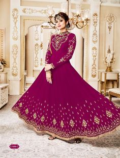 #pink #georgette #embroidery #designs #anarkalisuit | pink georgette anarkali suit | embroidered anarkali suit | bottom innar sentun | Duptta Jarget with less pati | occasional wear | party wear | Red Long Frocks Indian, Long Frocks Indian, Heavy Dupatta, Long Suit, Dia Mirza, Indian Salwar Kameez