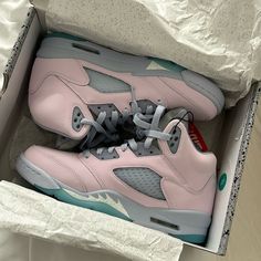 New, Never Worn Before. Size 7 In Grade School Which Is Equivalent To A Men’s Size 7 And Women’s 8.5. Pink Jordans Mens, Pink Leather High-top Sneakers With Cushioned Footbed, Pink Leather Sneakers With Air Cushioning, Jordan 5 Easter, Easter Color, Casual Shoes Women Sneakers, Mens Sport Sneakers, Fly Shoes, Mens Basketball Shoes