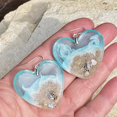 Summer Beach Resin Earrings, Resin Earrings For Summer Beach, Beachy Sand-colored Jewelry For Gift, Beachy Sand-colored Jewelry Gift, White Resin Earrings For The Beach, Handmade Sand-colored Jewelry For Beach, Handmade Sand-colored Beach Jewelry, Ocean Color Pendant Jewelry For Beach, Handmade Sand Colored Jewelry For Vacation