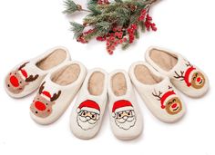 "Christmas Slippers, Christmas Gift, Winter Xmas Custom slippers, Deer print slippers, Santa slippers, Customized slippers, Xmas gift for him Christmas Delivery Guaranteed !     🎄 Cozy Christmas Slippers - Festive Holiday Footwear for Warmth and Style. Get into the festive spirit with our charming Christmas slippers! These cozy and stylish slippers are the perfect addition to your holiday attire. Crafted with love and care, they make for a wonderful gift or a treat for yourself. - Warm and Comfortable: Our Christmas slippers are designed to keep your feet warm and comfortable during the winter season. - Unique Designs: Choose from a variety of unique Christmas-themed designs, including Santa Claus, reindeer and more. - High-Quality Materials: These slippers are made from soft, durable mat Gingerbread Man Gift, Bow Slides, Christmas Slippers, Santa Claus Christmas Tree, Slide Slippers, Fuzzy Slippers, Santa And Reindeer, Vintage Cartoon, House Slippers