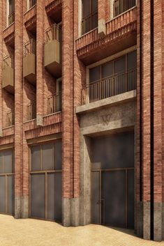 an artist's rendering of a brick building with balconies