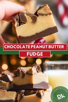 chocolate peanut butter fudge bars stacked on top of each other