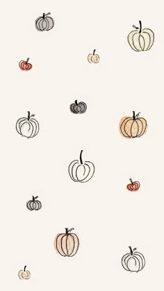 pumpkins on a white background with black and orange ones in the middle, all drawn by hand