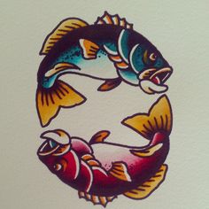 two fish are depicted in the shape of a circle