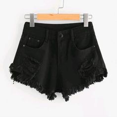 Women's Black High Waisted Shredded Shorts New In Boutique Punk Style High Waist Cotton Shorts, Punk High Waist Cotton Shorts, Punk Black Shorts For Spring, Punk Black Shorts With Built-in Layer, Punk Style Shorts For Summer Night Out, Cotton Punk Bottoms For Night Out, Short Length Black Punk Bottoms, Edgy Black Cotton Shorts, Grunge Bottoms For Summer Night Out