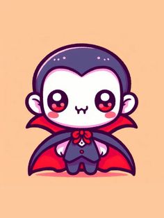 a cartoon character with big eyes and a cape on his head, wearing a red cloak