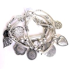 Brand: Lisa Sophia Silver Metal Charm Bracelet, Silver Bohemian Metal Charm Bracelet, Silver Metal Charm Bracelet With Silver Beads, Silver Charm Bracelet, Silver Charms, Womens Jewelry Bracelets, Charm Bracelet, Women Jewelry, Bracelet