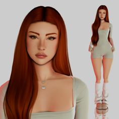 an animated woman with long red hair and white socks