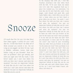 an open book with the words snooze written in blue ink on it