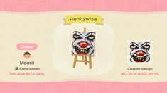 an animal crossing game with the name pennywise on it's face and other characters