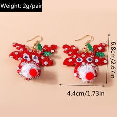 pair of red and white christmas reindeer earrings