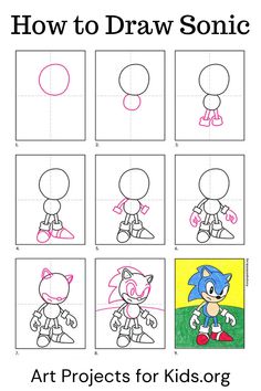 how to draw sonic the hedgehog for kids with step by step instructions and pictures