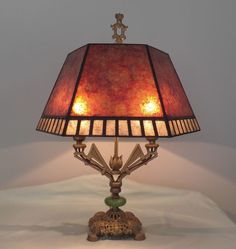 Antique Art Deco Iron and Jadeite Lamp 1920's with NYM Arts Mica Shade Vintage Lamp Shades, Bridge Lamp, Stained Glass Table Lamps, Antique Lamp Shades, Craftsman Interior, Vase Lamp, Floor Lamp Shades