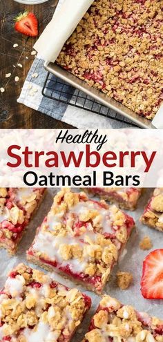 strawberry crumbler oatmeal bars with fresh strawberries on the side