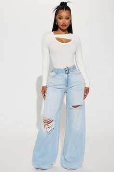 Stylish Long Tops For Women, Tops For Women Stylish, Jodie Joe, Jacket Outfit Women, White Crew Neck, Cut Out Top, Crop Top Outfits, Cute Simple Outfits