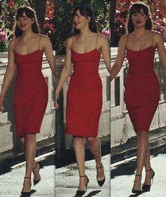 Anastasia Steele Outfits, Sheath Prom Dress, Dakota Johnson Style, Chique Outfit, Chique Outfits, Red Dress Outfit, Mode Inspo, Dakota Johnson