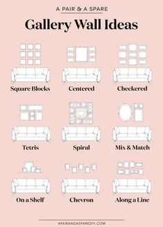 a poster with different types of couches and chairs on it's side, including the