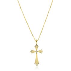 This stunning yellow gold cross necklace features stunning, subtle diamond accents against a polished foundation for a timeless look. A jewelry piece like this holds beauty that will sparkle forever. Yellow Gold Cross Necklace, Gold Cross Necklace, Gold Cross Pendant, Stunning Engagement Ring, Diamond Cross Pendants, Engraved Jewelry, Affordable Jewelry, Gold Cross, Anniversary Bands