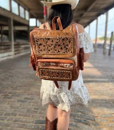 Our Tooled leather backpack is made of Genuine Leather and Genuine Cowhide, They are one of a kind pieces which means all cowhide patterns will be different. If you would like to select your own cowhide pattern please leave us a message. Cowhide Pattern, Tooled Leather, Be Different, Backpack Purse, Leather Tooling, Leather Backpack, Art Collection, Etsy Accessories, Genuine Leather