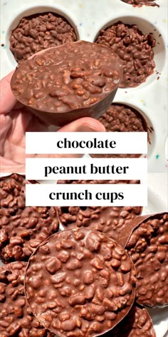 chocolate peanut butter crunch cups with text overlay