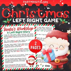 the christmas left - right game with santa's workshop, a left - right story and 2 pages