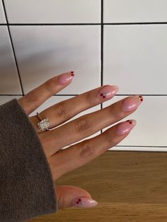 Nail Art Clear Nails, Almond Acrylic Nails Cherry, Small Nails Ideas Summer, Almond Shape Gel X Nails, Clear Cherry Nails, Small Nail Extension Ideas, Nails Clear With Design, Nail Inspo Acrylic Almond Short, Red Almond Nails Summer