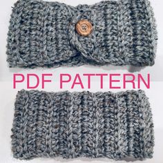 two crocheted wrist warmers with buttons on each side and the text, free pattern