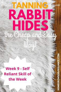 a white sheepskin rug with text that reads tanning rabbit hides the cheap and easy way