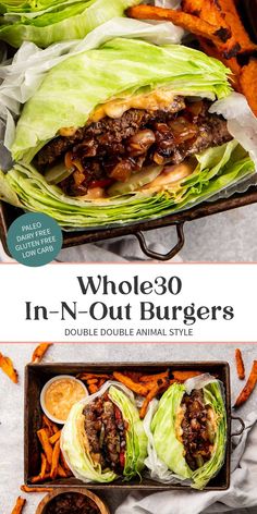 the cover of whole 30 in - n - out burgers with lettuce and carrots