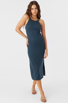 ERES MIDI DRESS Summer Ribbed Midi Dress, Casual Midi-length Bodycon Dress, Casual Solid Color Midi Bodycon Dress, Fitted Solid Midi Dress For Loungewear, Casual Stretch Midi Dress For Loungewear, Solid Ribbed Midi-length Dress, Chic Seamless Loungewear Dress, Solid Seamless Midi Dress For Summer, Casual Solid Longline Midi Dress