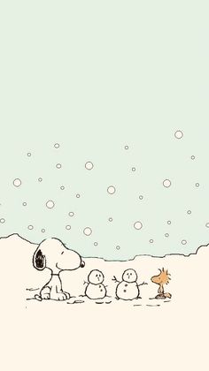 a charlie brown christmas card with snoop and his family on the snow covered ground,