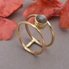 "Labradorite Double Band Ring, Handmade Ring, Brass Ring, Wedding Ring, Unique Ring, Ethnic Ring, Promise Ring, Gift For Her, Graduation Gifts ❥ Add this beautiful one little thing of galactic shine to make you feel unique and to transform your lives. Perfect for any kind of outfit and every occasion. ❥ Customers' satisfaction is our biggest priority, please contact us with any questions/queries for future or existing orders, and we will do our best to make sure you are happy with your order. ❥Please make sure to add the correct address during checkout. You can return your purchased item within 15 days after successful delivery. We offer a 100% \"Money Back Guarantee\" if you are not satisfied with your purchase. Return charges will be paid by buyers only! Thank You for visiting! REALJEWEL Gold Brass Fusion Rings, Wedding Stackable Brass Rings, Gold Brass Moonstone Ring For Wedding, Gold Brass Moonstone Wedding Ring, Hand Forged Brass Rings With Spiritual Style, Spiritual Hand Forged Brass Rings, Handmade Brass Moonstone Ring In Gold, Bohemian Gold Stackable Sterling Silver Rings, Bohemian Gold Stackable Rings In Sterling Silver