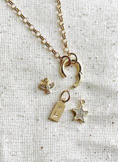 Charm Necklace - Gold Filled Rolo Chain Charm Necklace - Gift For Her How To Make A Chain Necklace, Cluster Charm Necklace, Small Charm Necklace, Gold Charms For Necklace, Handmade Charm Necklace, Chain Charm Necklace, Timeless Jewelry Pieces, Custom Charm Necklace, Charm Necklace Ideas