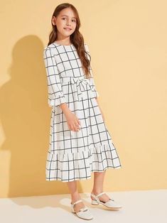 299570476c6f0309545110c592b6a63bdesc45342347ri Dot Print Dress, Grid Print, Girls Outfits