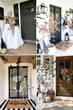 Easy Halloween Front Porch, Halloween Townhouse Porch, Fall Halloween Front Porch Decor, Halloween Front Entrance, Halloween Small Porch, Porch Decorating Halloween, Halloween Small Porch Decorations, Halloween Decor Front Door, Spooky Cute Halloween Front Porch