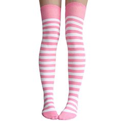 Cute And Comfortable, These Pink And White Striped Thigh High Socks Are The Perfect Fit. Size: Women's 7-11 Material: 80% Cotton, 20% Nylon & Elastic Length: 32” - 34” Before Stretched Pink Thigh High Socks, Striped Thigh Highs, White Thigh High Socks, Pink Knee High Socks, White Thigh Highs, Thigh Socks, Cute Tights, Over Knee Socks