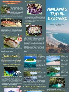 a travel brochure with pictures of the beach and ocean in it's center