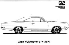 a drawing of a plymouth gtx hemi car from the 1970 television series,