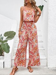 Elegant Long Jumpsuit Women Sexy Backless Wide Leg Jumpsuits Casual Sleeveless Floral Rompers Summer Clothes For Woman Collar Jumpsuit, Stylish Jumpsuit, Beauty Features, Jumpsuit Chic, Wide Trousers, Floral Jumpsuit