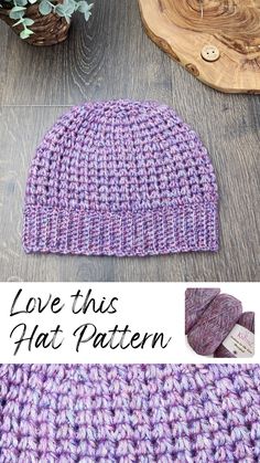 a knitted hat with the text love this hat pattern