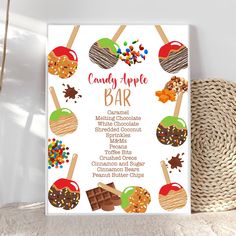 a candy apple bar menu is displayed on a table