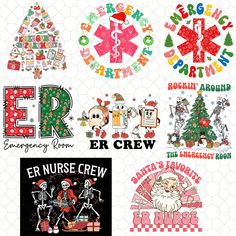 various christmas stickers are shown on a white background