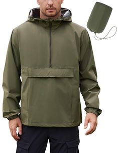 PRICES MAY VARY. 【Waterproof & Windproof】Men's Rain Jacket is made of high density waterproof and windproof fabric. 100% fully sealed process and adjustable drawstring designs keep you all day dry and col in wet weather, rainy day, or any kinds of weather 【Lightweight & Packable】The hooded rain jacket for men is excellent light and pretty easy to fold it into the pocket, minimizing space usage and easy to carry in any occasion. Large zippered front pocket and 2 side pockets are easy to carry and Practical Long Sleeve Windbreaker With Pockets, Weatherproof Long Sleeve Windbreaker For Camping, Long Sleeve Weatherproof Windbreaker For Camping, Durable Khaki Windbreaker For Hiking, Solid Weatherproof Windbreaker For Travel, Windproof Nylon Windbreaker For Camping, Travel Windbreaker For Rainy Season With Pockets, Solid Windbreaker With Pockets For Outdoor Work, Long Sleeve Camping Windbreaker With Pockets