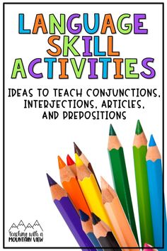 a poster with pencils and the words language skill activities