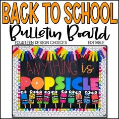 back to school bulletin board with colorful writing