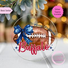 a christmas ornament with a football on it