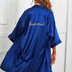 Brand New Navy Silk Bridesmaid Robe Size Medium Super Cute Just The Wedding Unfortunately Got Cancelled Never Worn Don't Hesitate To Reach Out Open To All Offers (Might Have Two) Silk Bridesmaid Robes, Bridesmaid Robe Personalized, Satin Bridesmaids Robes, Bridesmaids Robes, Embroidered Robes, Honeymoon Lingerie, Bridal Party Robes, Bridesmaid Proposal Gifts, Women's Robe